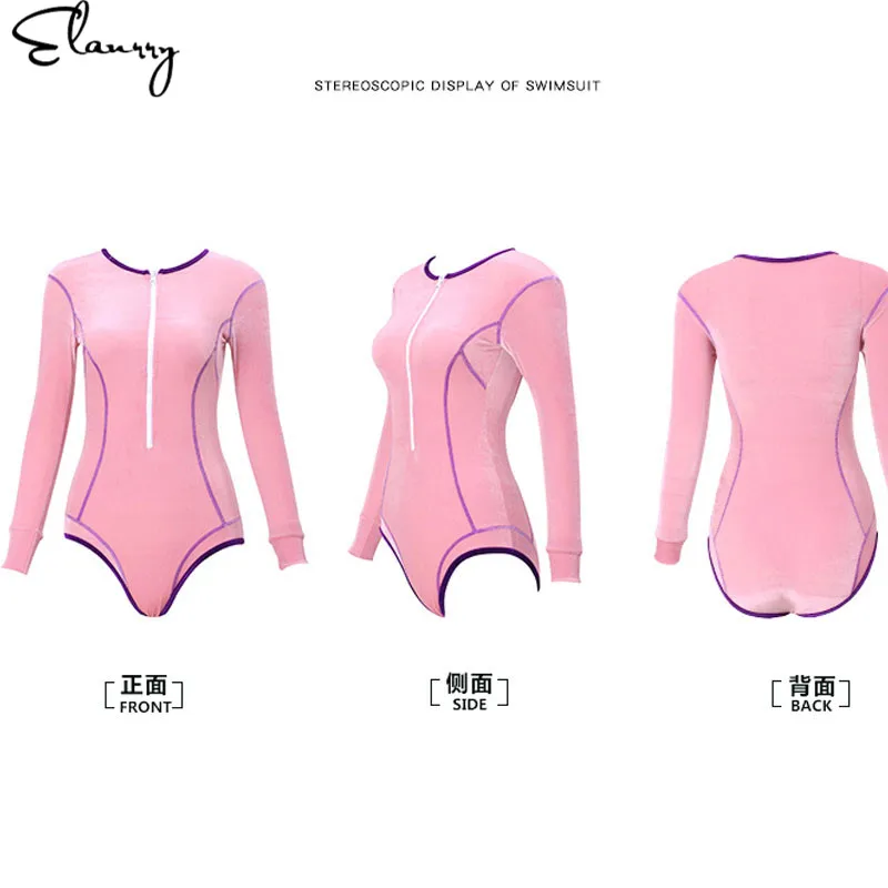 Новинка 2019 Женский Одноцветный купальник с длинным рукавом Мягкий на молнии
