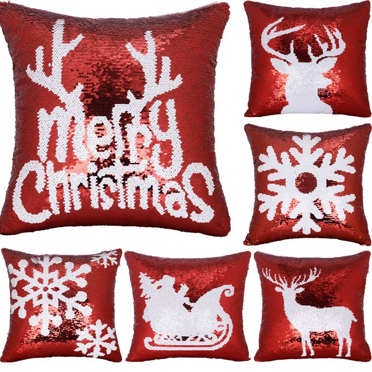

New Arrival Christmas AB Location Embroidery Sequin Cushion Cover Hot Sale Decorative Pillow Case Christmas Cushion Covers 40x40