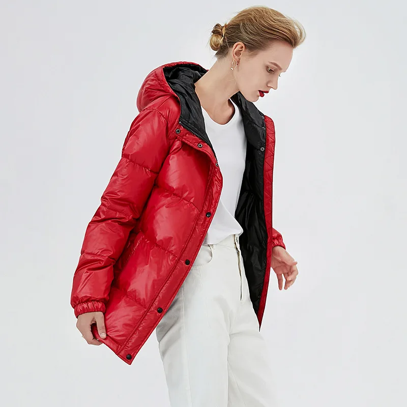 Женский короткий пуховик с капюшоном зимняя модная толстая теплая куртка в новом