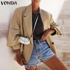 Женский офисный Блейзер 2022 VONDA, ретро блейзер с воротником с отворотом и пуговицами, повседневные однотонные женские пальто, женские пальто