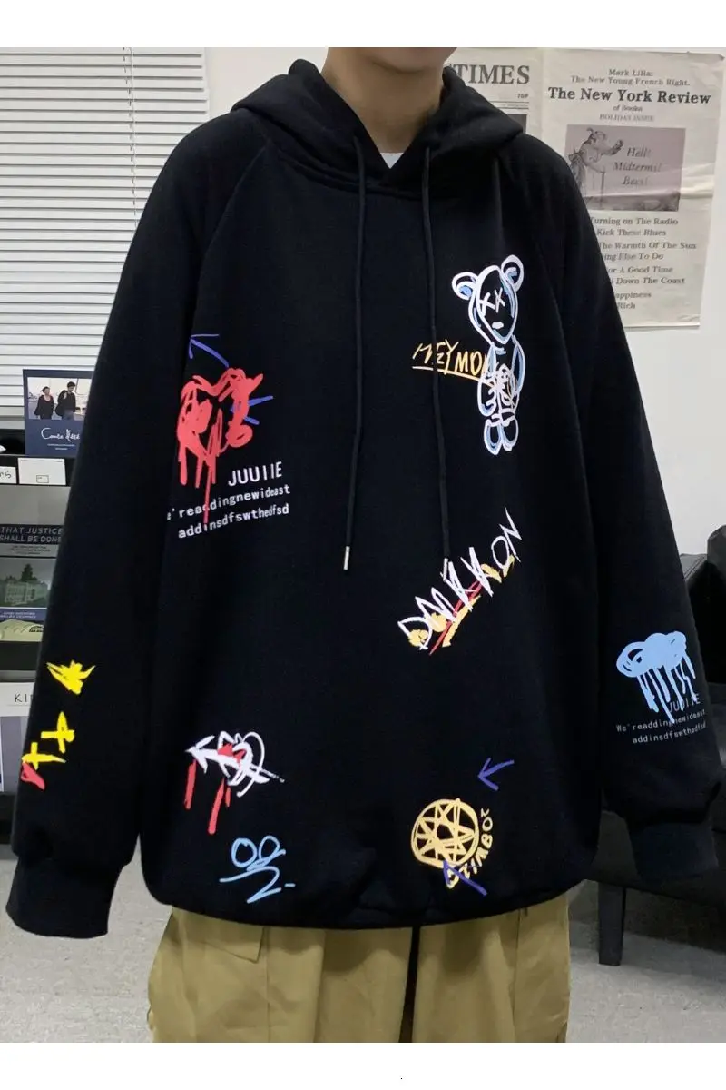 

Sweatshirt men's 2020 autumn Korean version cotton hooded printed cartoon tops plus size white trend Hot streetwear hoodies