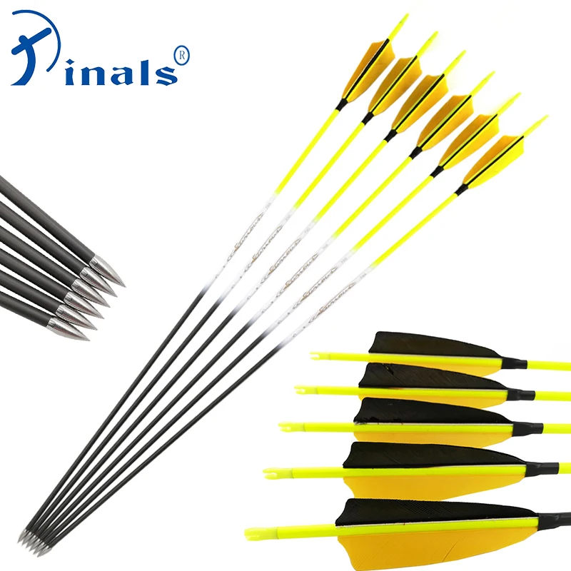 Pinals Archery Spine 500 600 700 800 900 1000 30Inch Carbon Arrows Shaft Turkey Vanes Recurve Bow Longbow Shooting Hunting 12PCS