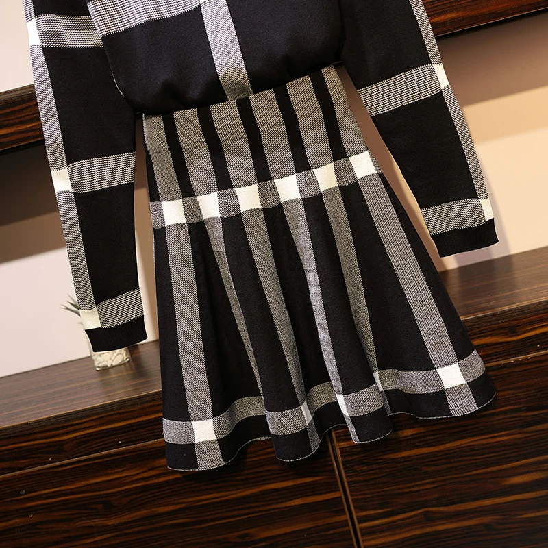 Женское платье большого размера модный тонкий вязаный свитер + юбка осенний