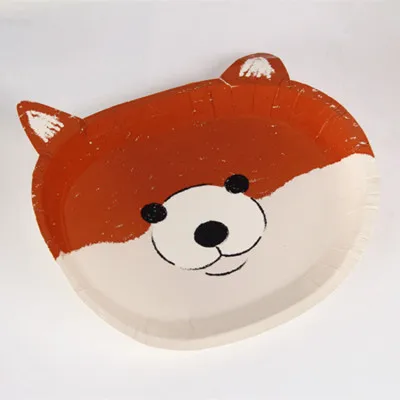 

8pcs/lot Cartoon Animal Cute Yellow Dog Paper Plate Birthday Baby Shower Anniversaire Disposable Tableware Cake Dish Dessert