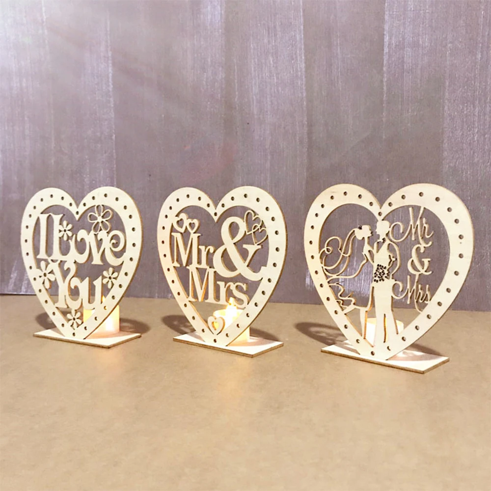 DIY деревянный Mr &amp Mrs сердце кулон с светодиодный свет свечи свадебные
