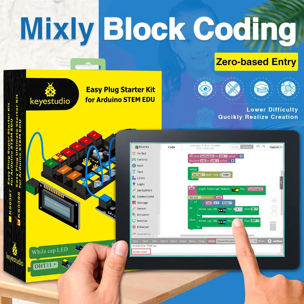 Keyestudio EASY plug Ultimate Starter учебный комплект для Arduino STEM EDU/совместим с Mixly Block|Технологии|