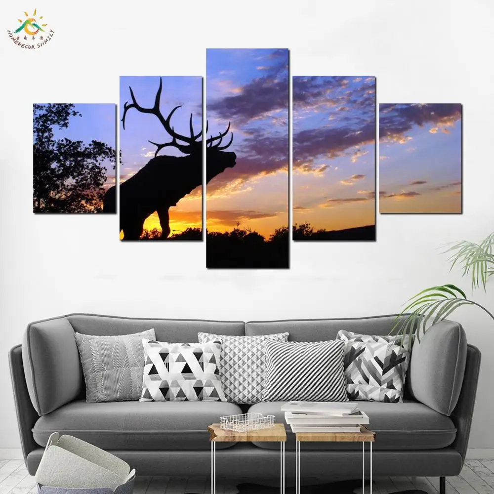 Лесной Олень в Картина на холсте закат современный домашний декор печати и
