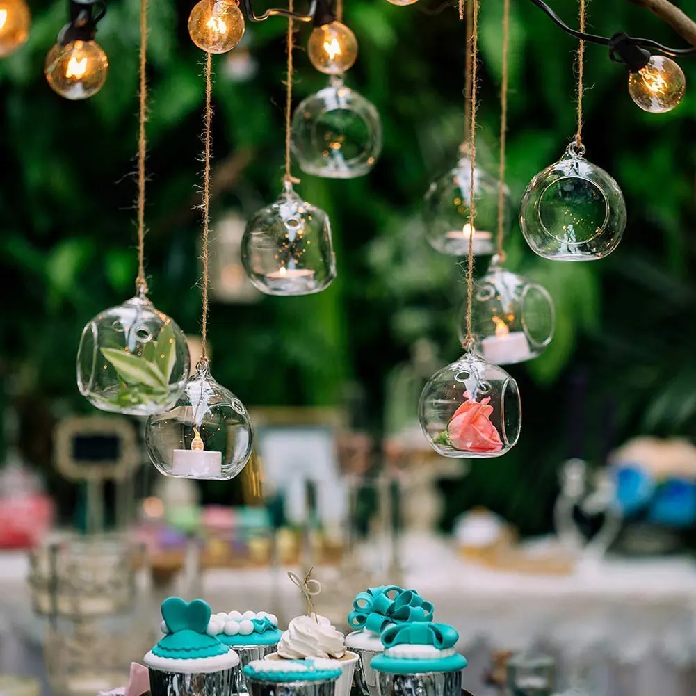 

12Pcs Candle HoldersHanging Glass Globe Plant Terrariums Plants Candle Stand Exquisite Candlestick Candelabra Table Home Decor