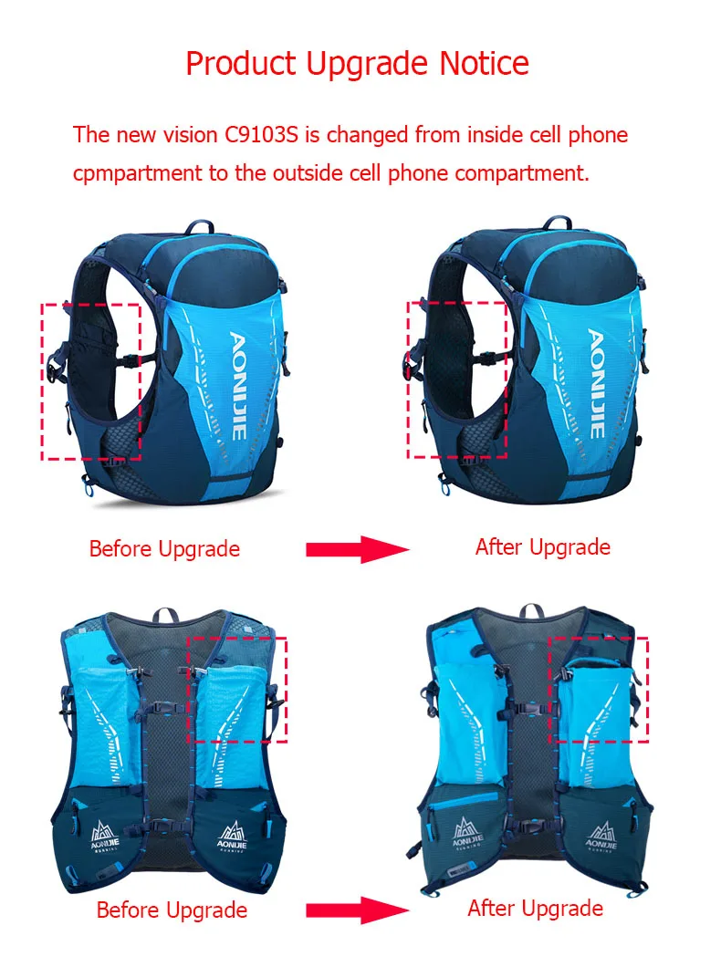 ML Size AONIJIE C9103S Ultra Vest 10L Hydration Backpack Pack Bag Soft Water Bladder Flask For Trail Running Marathon Hiking