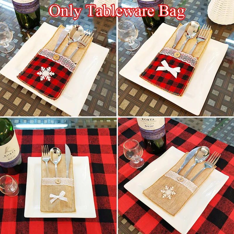 

Christmas Pocket Tableware Bags Portable Fork Knife Bags Organizer Practical Cutlery Cover Xmas Exquisite Decor Cutlery Bag