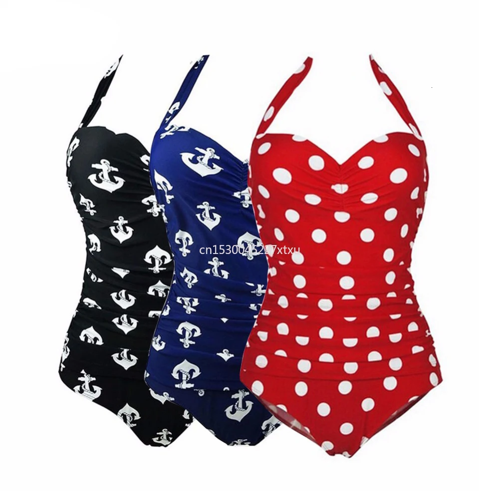 Женский слитный купальник в горошек стиле ретро | Спорт и развлечения