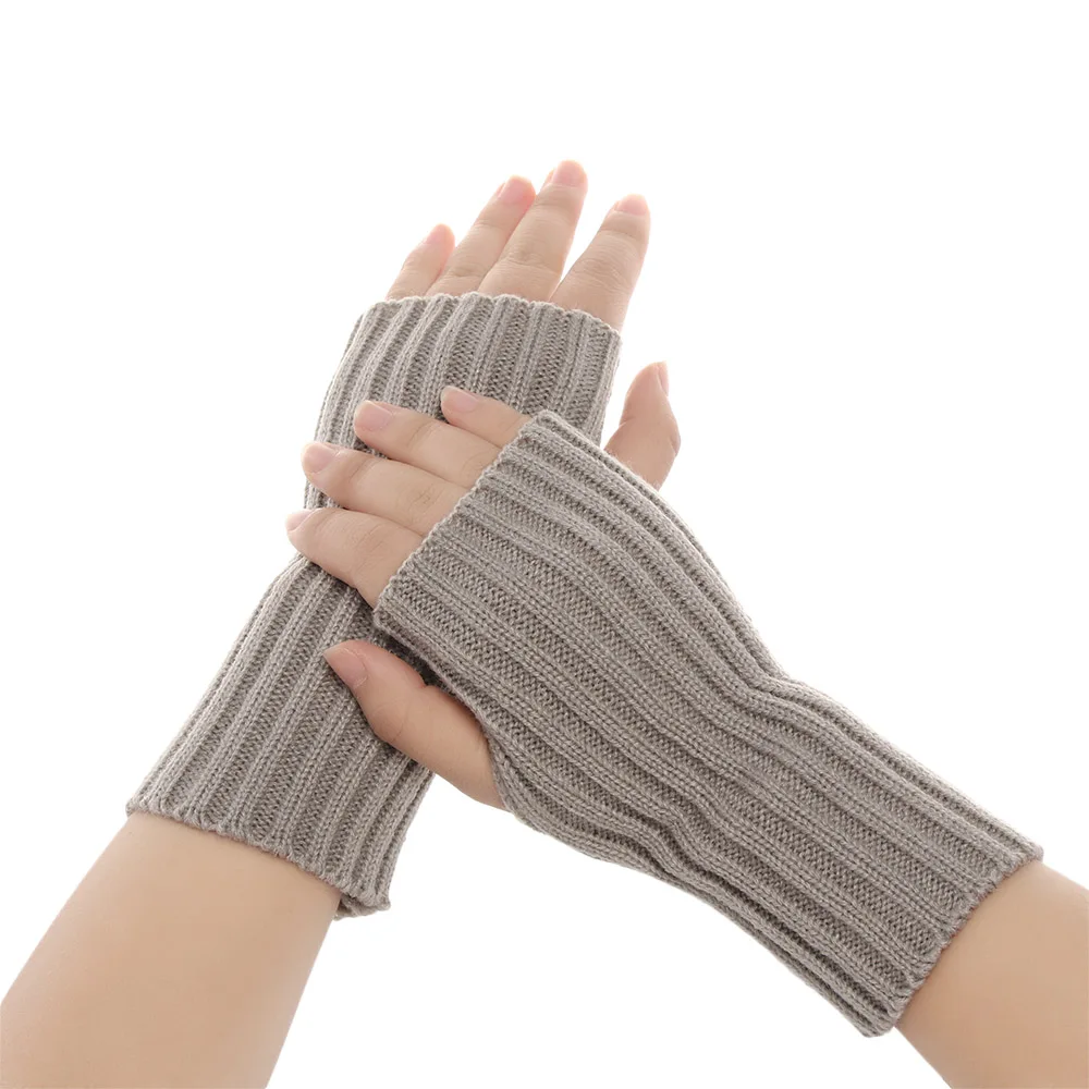 Style3-light grey 1 Pair Fashion Autumn Winter Spring Warm Women Ladies Girl Solid Gloves Arm Warmer Long Fingerless Xmas Knitting Wool Mittens - Цвет: Style3-light grey
