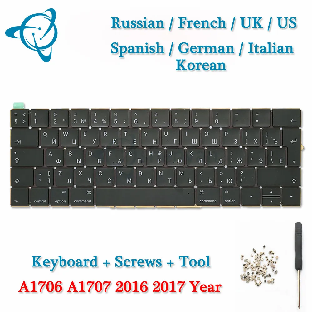 

UK US French Spanish German Russian Arabic Turkish A1706 A1707 Keyboard + Keyboard Screws for MacBook Pro Retina 13" 2016 2017