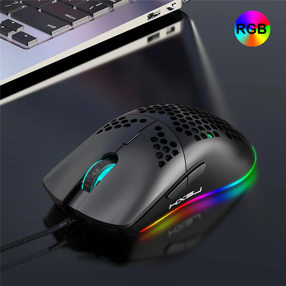 

Wired Gaming Mouse HXSJ J900 USB RGB Gamer Mouses with Six Adjustable DPI Honeycomb Hollow Ergonomic Design for Desktop Laptop