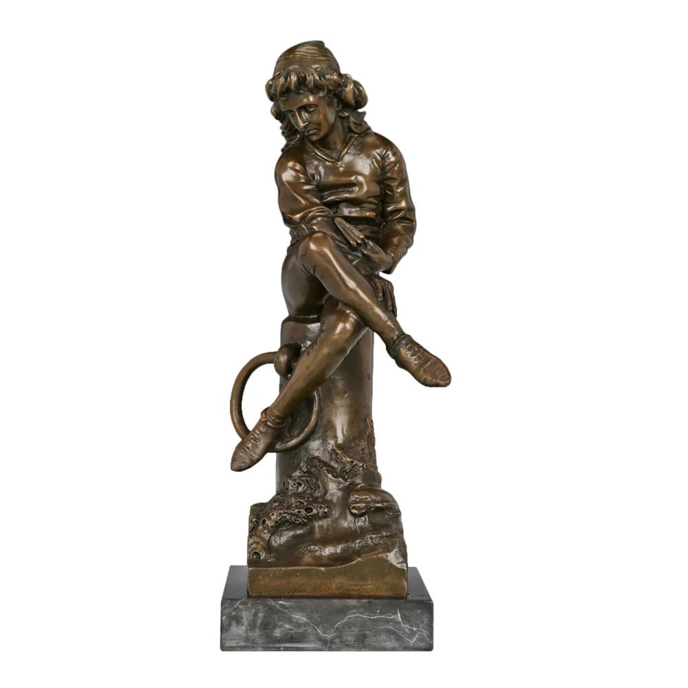 

Teen Columbus Statue Figurine Bronze Antique Artwork Italian Famous Navigator Boy Sculpture Collectible Study Room Decor Present