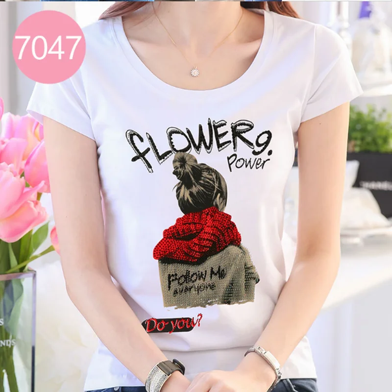 Женская футболка Стразы с красными губами коротким рукавом 2019 Новые летние топы