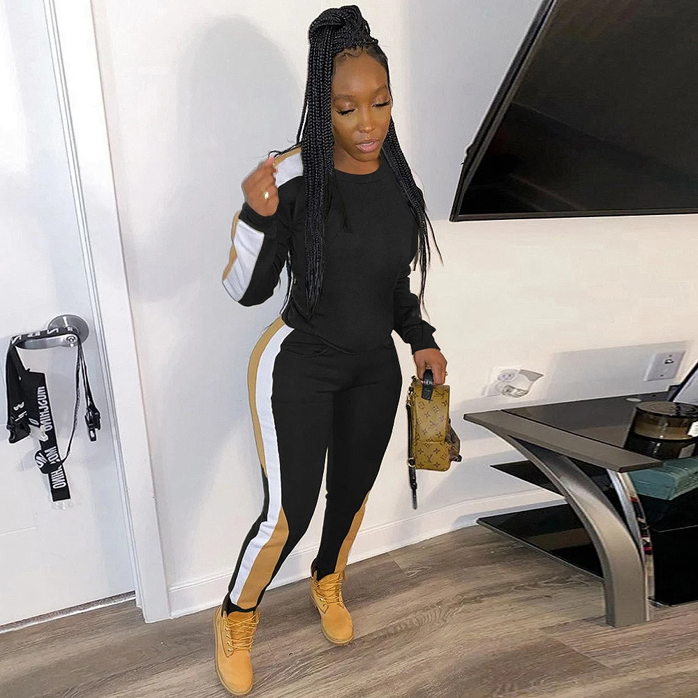 Комплект из двух предметов спортивный костюм для женщин модный полосатый топ и