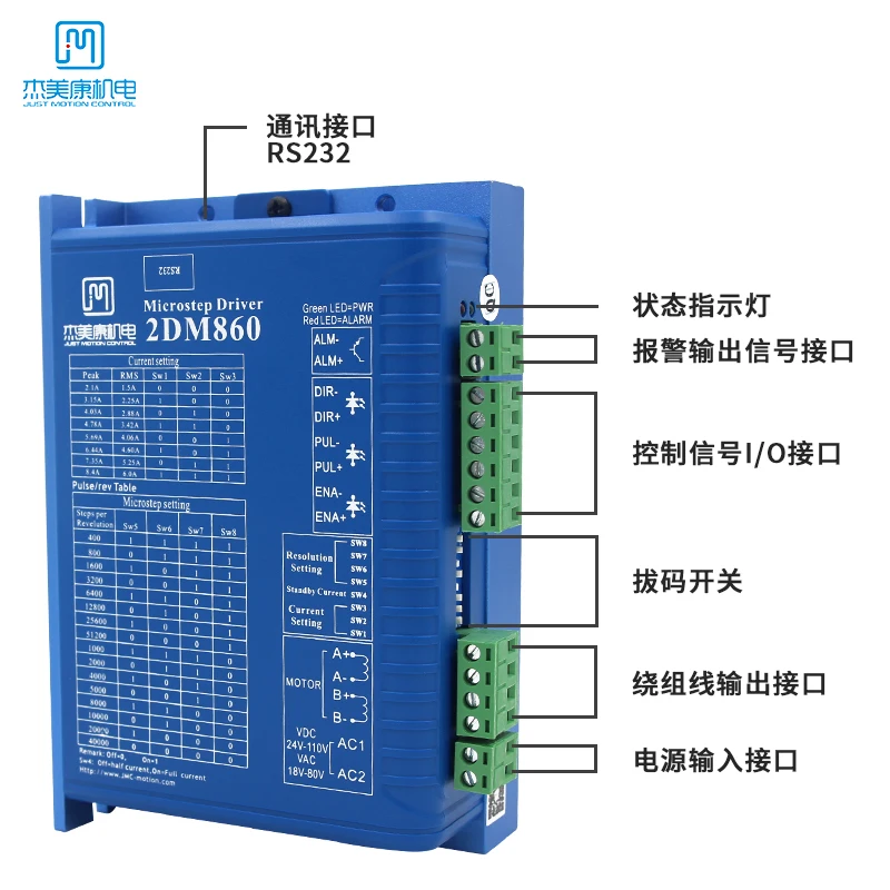 2DM860 NEMA23 NEMA34 2 фазы Драйвер шагового двигателя 32bit DSP AC60V 1,8-7.0A JMC заменить leadshine DM860