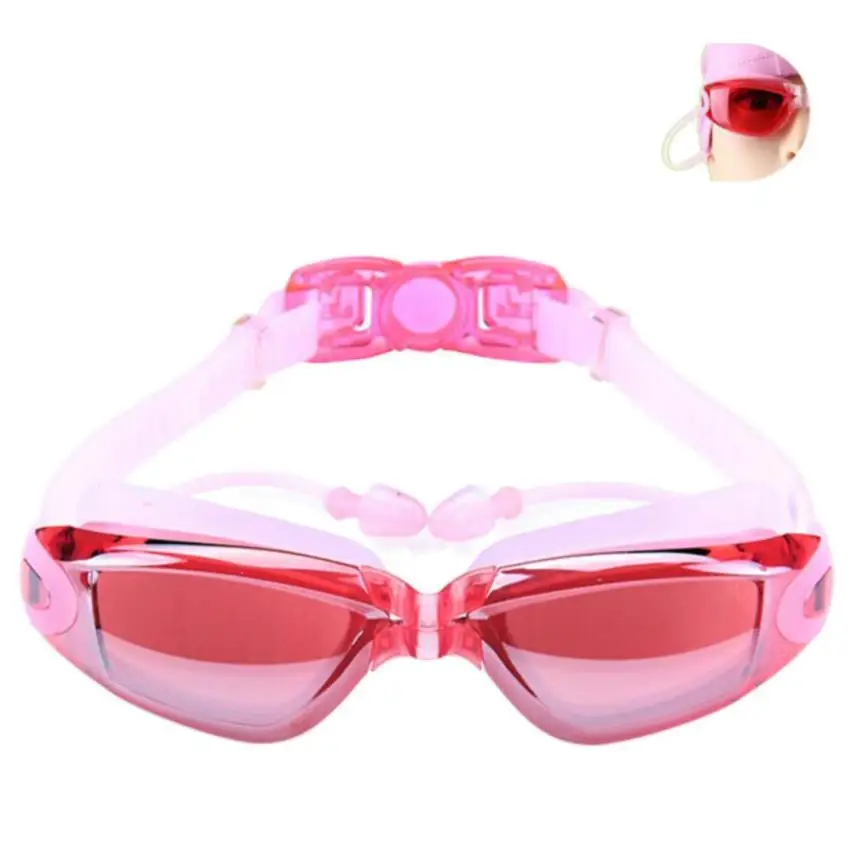 

Unisex Swim Goggles with Earplugs Plating Lens Waterproof & Anti-Fog Swimming Goggles No Leaking UV Protection Pool Goggles