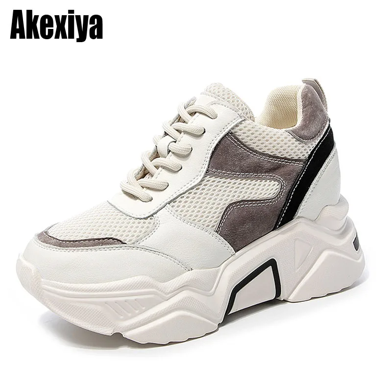 

Women's Shoes Leather 2022 New Lace-up Platform daddy Shoes Women Increased 9CM Autumn Casual Shoes Woman Sneakers BC3050