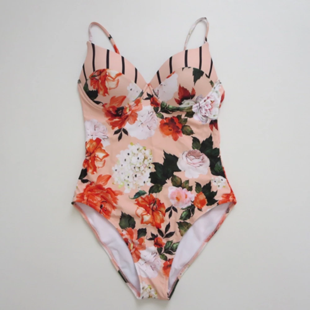 Новинка 2019 сексуальный цельный купальник женский с цветочным принтом пуш-ап