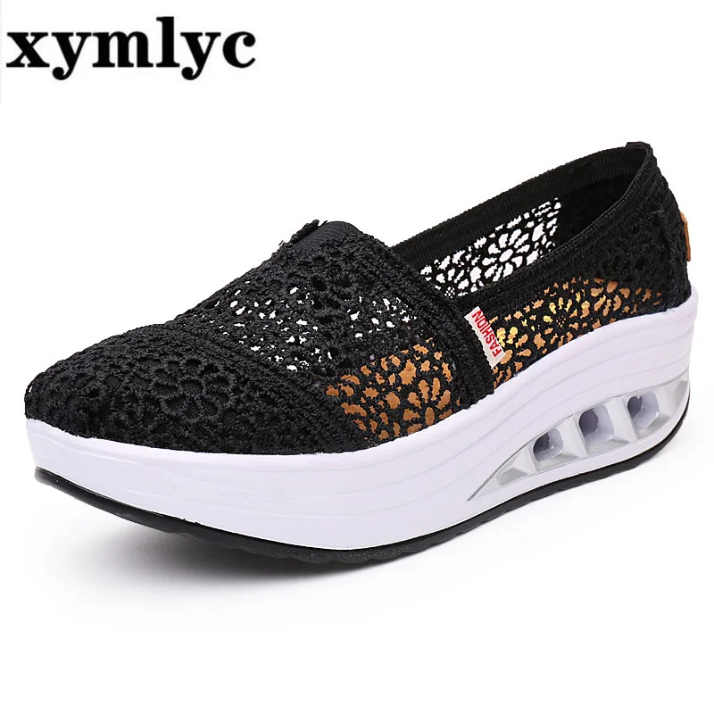 

Кроссовки QJ женские на платформе, Вулканизированная подошва, кружевные дышащие, повседневная обувь на танкетке, лето