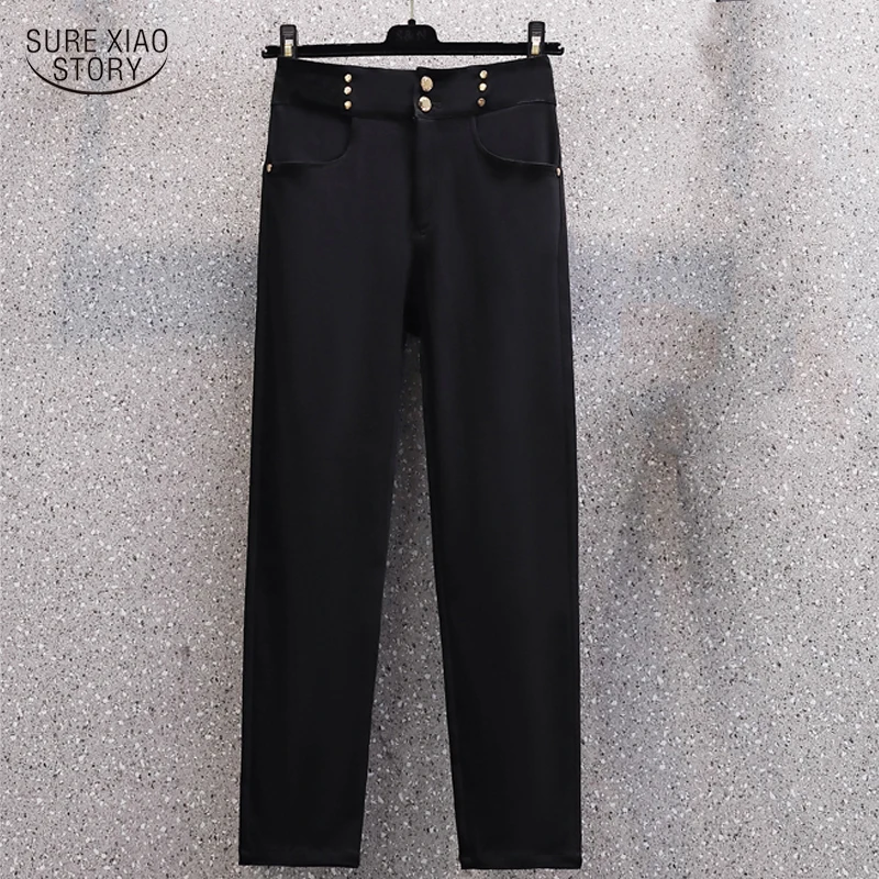 

2022 Winter Casual High Waist Pants Autumn Pocket Simple Pants Korean Pencil Pant with Button Slim Elastic Fashion Trouser 16671