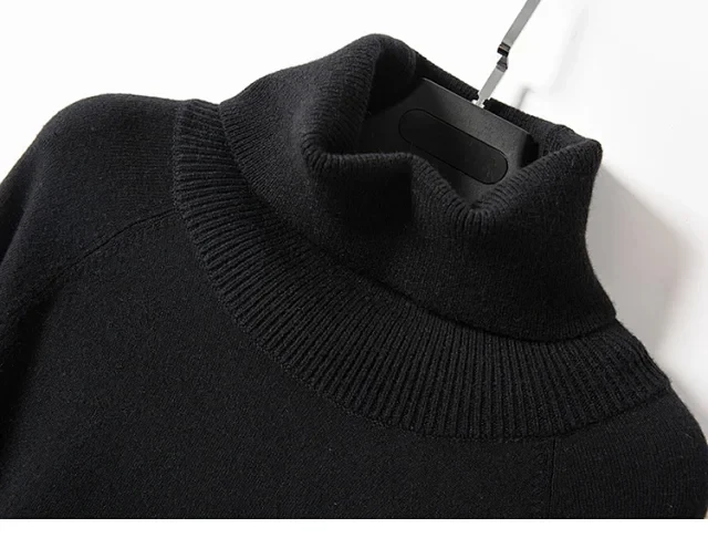 

Women's Turtleneck Knit Dress Simple Two Colors Sashes Elegant Female Dresses 2020 Autumn Winter