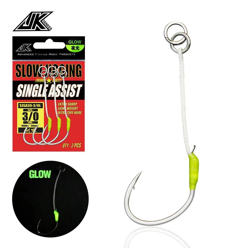 

JK SJSA 1/0-5/0 Slow Jig Hooks Single Assist Fishing Hook Set High Carbon Steel Fish Fishhook Saltwater Bost Lure Accessories