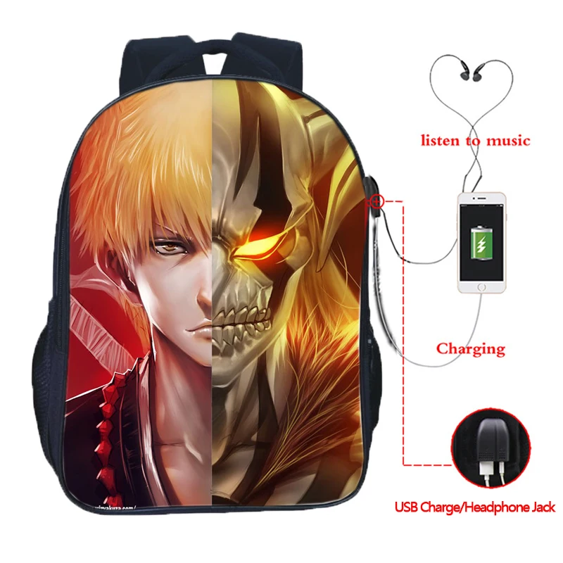 

Boys One Piece USB Charging Backpack Fairy Tail Schoolbag BLEACH Kids BookBag Tokyo Ghoul Rucksack Death Note School Backpacks
