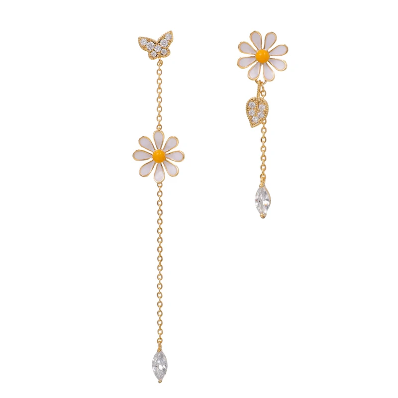 

Long flower earrings 2020 new wave shape asymmetric delicate small daisy earrings female ear jewelry Fashion Stud Earrings