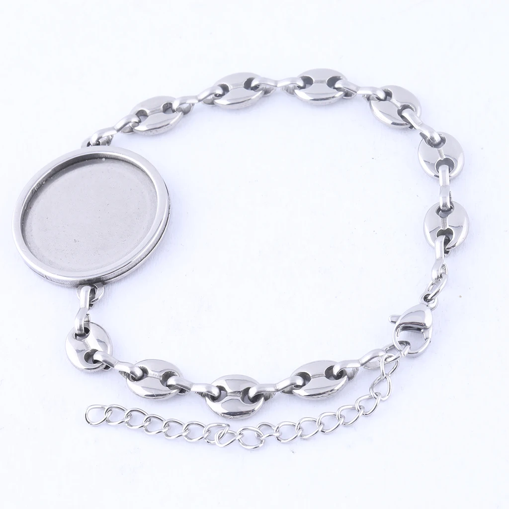 5pcs Stainless Steel Chain Bracelets Base Blanks Fit 20mm Cabochon Bezel Settings Diy Accessories For Jewelry Making Supplies