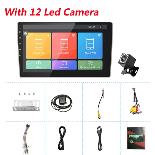 With 12 Led Camera AMPrime 2din автомобильный стерео радио 10," Android автомобильный мультимедийный плеер gps WIFi Авторадио Bluetooth Mirrorlink магнитофон заднего вида - Цвет: With 12 Led Camera