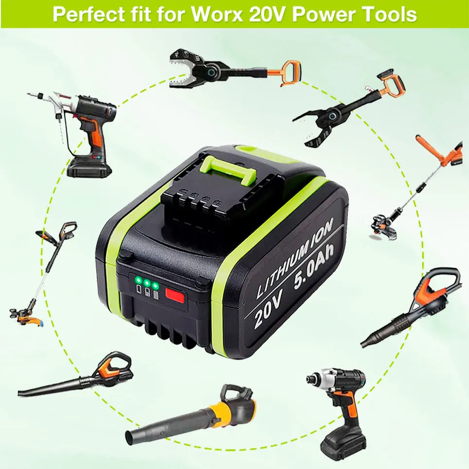 2021 20V 5000mAh Li-ion rechargeable replacement battery suitable for Worx power tools WA3551 WX390 WX176 WX178 WX678 WG894E | Электроника