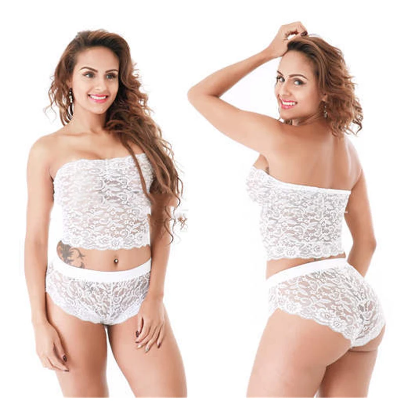 

2021 Women Sexy Bra Set Ladies Lace Comfortable Polyester Sleepwear Underwear Tops Briefs Suit V-Neck Pajamas Nightdress