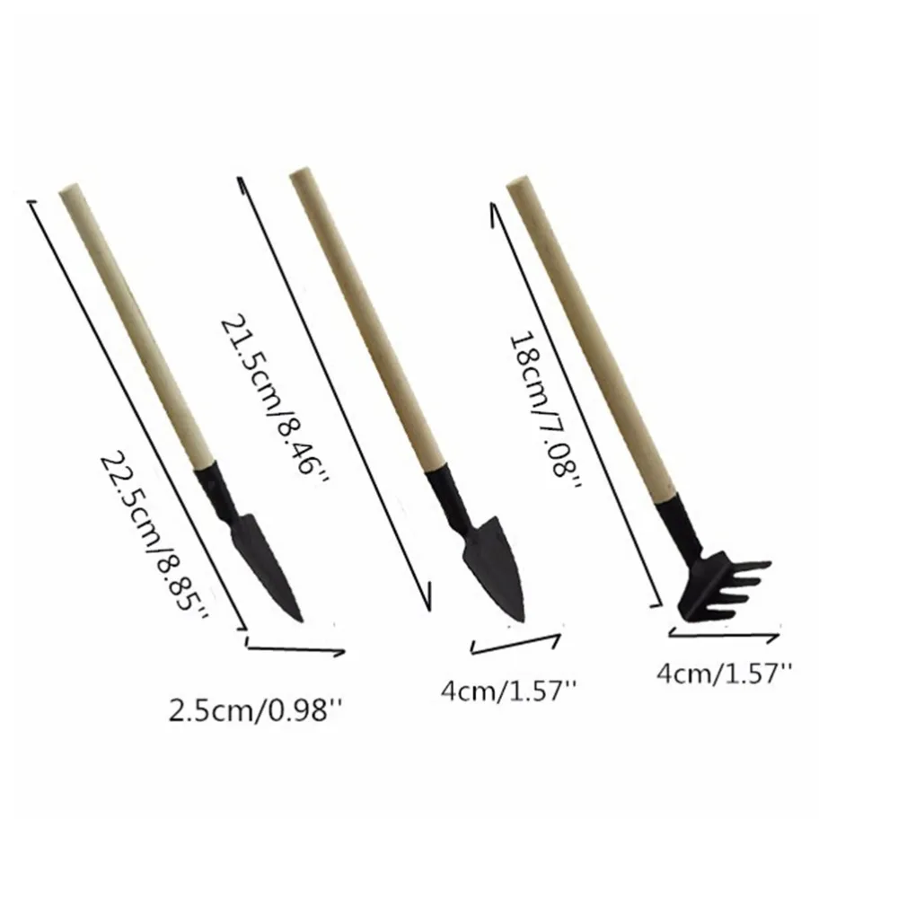 

1Set Sets Mini Shovel Rake Spade Erramientas Bonsai Tools Set Wooden Handle Metal Head For Flowers Potted Plant Mini Garden Tool