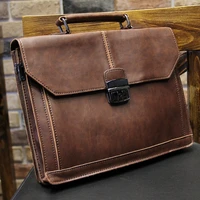 vintage mens bag crazy horse pu leather file briefcase men messenger bags coffee color fashion portfolio 12 laptop handbag