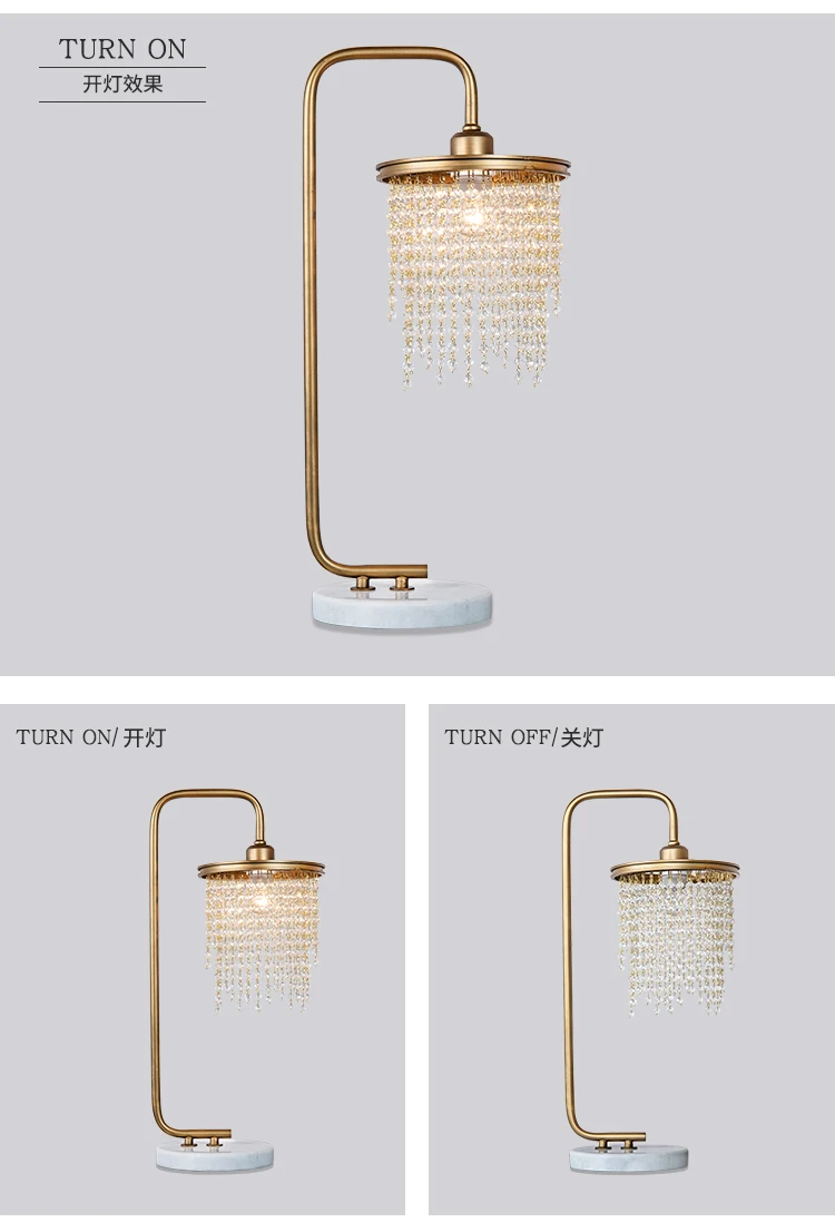 

American light luxury crystal table lamp living room creative decoration bedroom bedside lamp wedding study marble table lamp