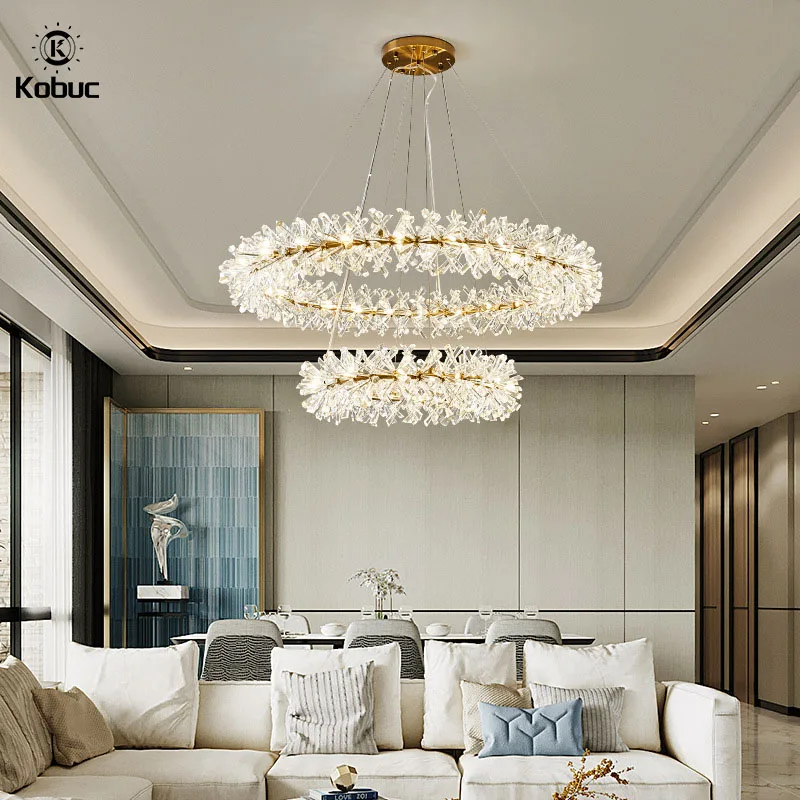 

Kobuc Flower Crystal Chandelier Luxury Ring Chandelier indoor lighting 40 60 80cm Rings Hanging Lamp for Living Room Bedroom