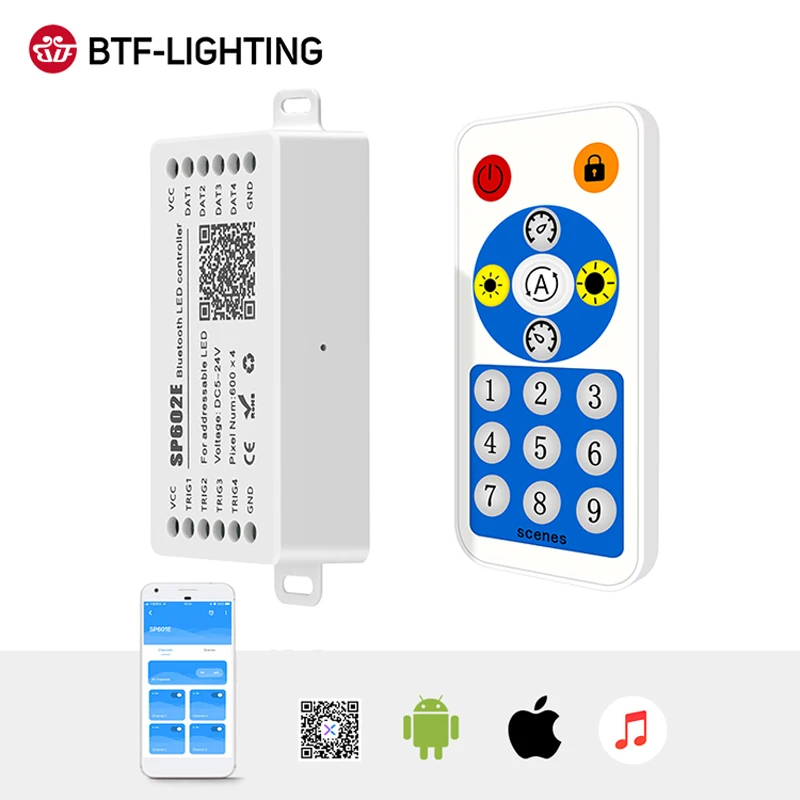 ws2812b bluetooth app music controller with remote sp608e 8 ch sp602e 4 ch ws2811 ws2815 led light strip ios android app 5v 24v free global shipping