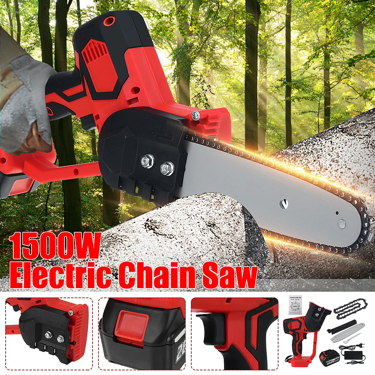 8 дюймов 288V Электрическая цепная пила Перезаряжаемые древесины фрезы 1500 Вт
