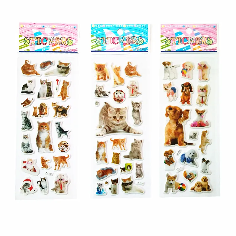 

6pcs/lot 3D Puffy Bubble Stickers Foam Reward stickers Party Favors for Kids Cute DIY Craft Scrapbook Stickers cat and dog