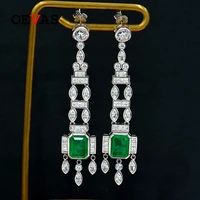 oevas 100 925 sterling silver 810mm synthesis emerald high carbon diamond drop earrings for women sparkling party fine jewelry