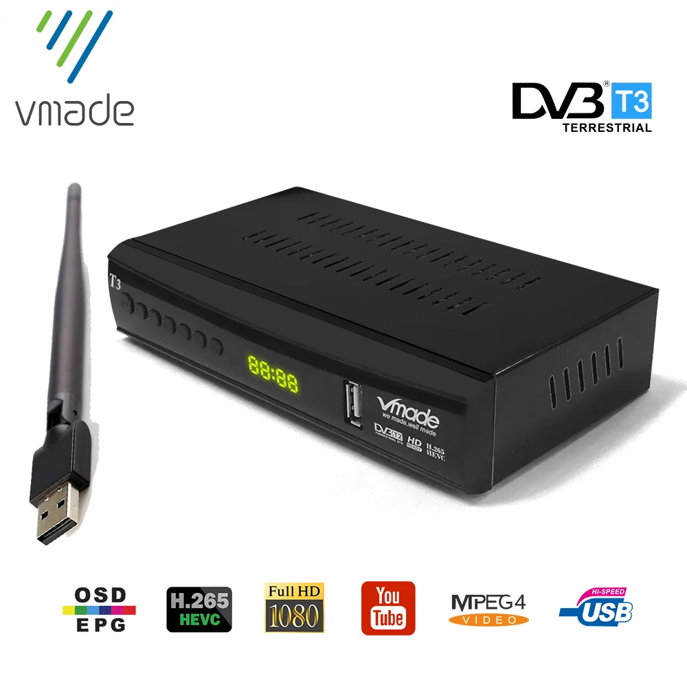 DVB T2 наземный ТВ гнев тюнер HD 1080P приемник телеприставка H.265 MPEG4 поддержка youtube AC 3 с