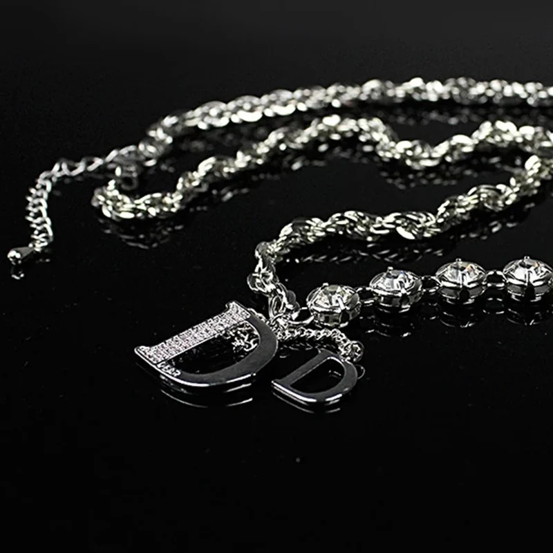 

New Punk Zircon Crystal Choker Necklaces for Women Geometric Letter Pendant Men's Clavicle Metal ChainJewelry HUANZHI 2021