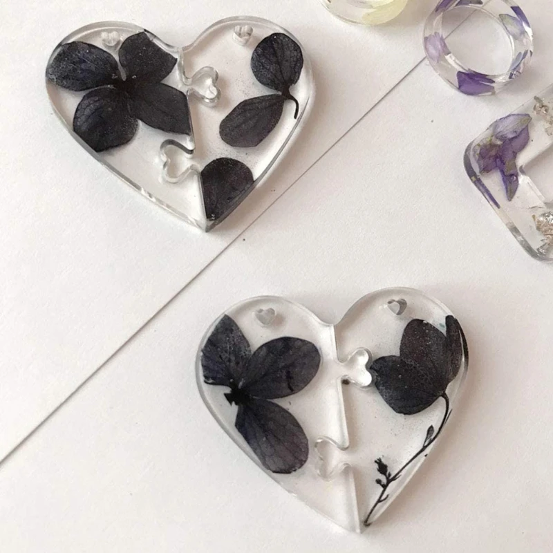 

10Pcs Couples Keychains Silicone Mold with Hole Lovers Puzzle Pendant Casting Molds for Jewelry Necklace Pendant Craft T84A