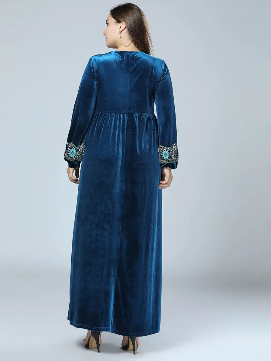 Бархатное мусульманское платье большого размера Дубай абайя женские платья