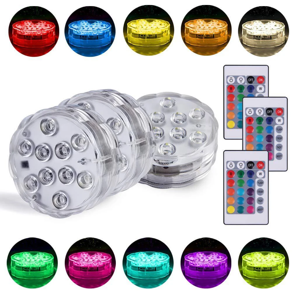 Погружной светильник 10 Led с дистанционным управлением RGB на батарейках подводная