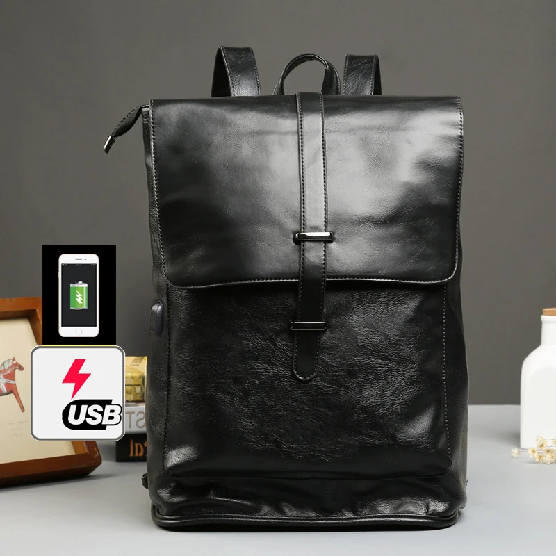 Мужской кожаный рюкзак из ПУ кожи водонепроницаемый деловой для ноутбука 14