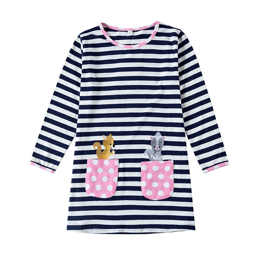 Платья для девочек Хлопковая одежда Прямые платья с вышивкой Осенняя длинными